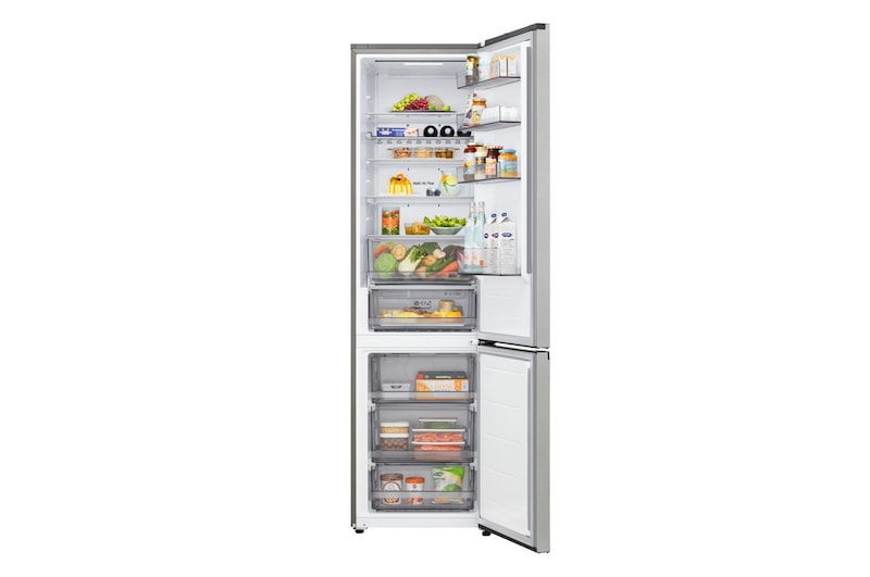 Foto frontale frigorifero combinato GBBS323CPY aperto con alimenti